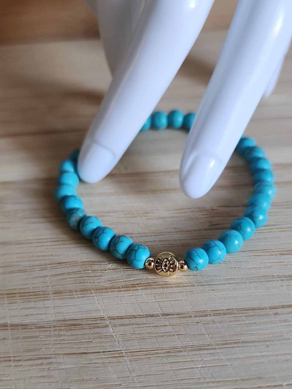 🆕️Turquoise Beaded Evil Eye Stretch Bracelet with Gold-plated Accent